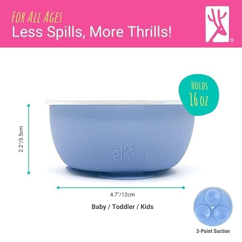 Elk and Friends Stainless Steel Bowls with Silicone Sleeve for Babies & Toddlers | Lids Included | Stay Put Suction | Cereal & Snack Bowls | 4 Pack thumbnail 2