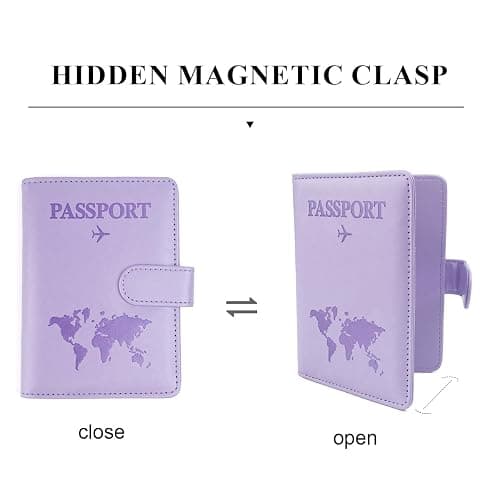 PU Magnetic Clip Multifunctional Travel Anti-magnetic Waterproof Passport Holder, A-purple, Magnetic Clasp - A-purple - Magnetic Clasp thumbnail 2