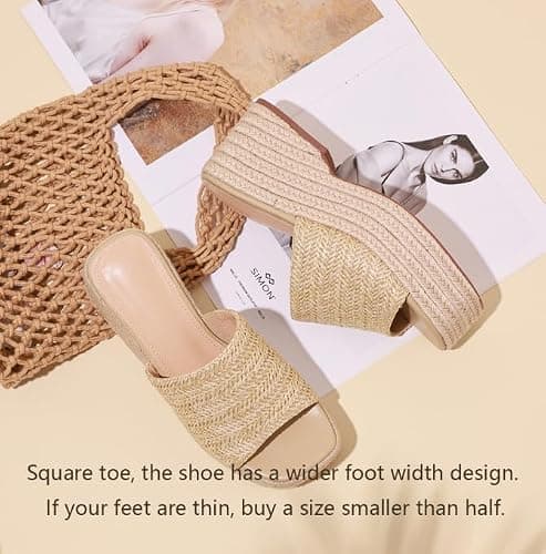 EQAUDES Platform Slip on Espadrille Sandals for Women Summer Wedges Slides -Flatform, Open Toe, Bohemia, Beach, Wedding thumbnail 2