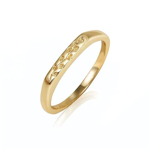 YeGieonr 14K Gold Plated Signet Rings for Women Non Tarnish 925 Sterling Silver Dainty Stackable Gold Ring, Waterproof Engraved Flower Thin Band Unique Everyday Jewelry Gift - Image 1