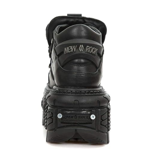 New Rock Ankle Boots M-TANK106-C2 Unisex Metallic Black 100% Leather Goth Emo Rock Platform thumbnail 6