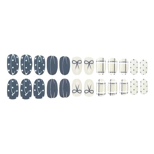 24 Pcs Polka Dot Press on Nails Almond Fake Nails Medium Nails Press Ons with Bow Grid Design Full Cover Glossy Artificial Reusable Stick on Nail for Women thumbnail 2