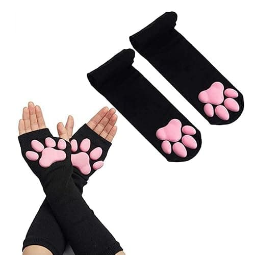 HOMEGYMFREE Cute Cat Paw Mittens Gloves, Kawaii Cat Cosplay Kawaii Soft 3D Toes Beans Fingerless Cat Claw Paws Pad Sleeve - Image 1