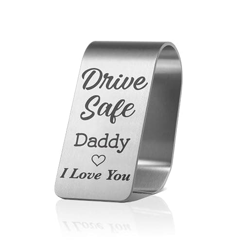 SRWNFOS Drive Safe Daddy Car Visor Clip, Funny Stainless Steel Visor Clips for Cars, Safe Driving Reminder for Dad, Daddy Car Accessories, New Car Gifts for Father, Father's Day Birthday Gifts for Dad - Image 1