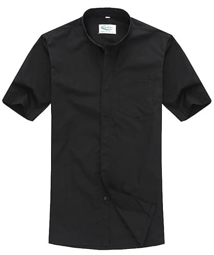 IvyRobes Men's Short Sleeves Tab Collar Clergy Shirt- Black White Purple - 15(Fit <14.5" Neck) - Black thumbnail 4