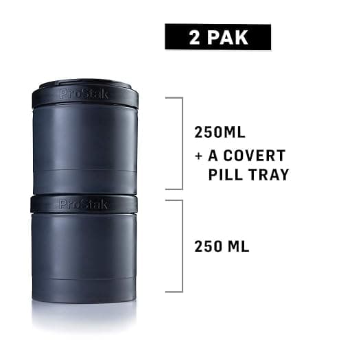 BlenderBottle ProStak Twist n' Lock Storage Jars Expansion 2-Pak with Pill Tray, All Black thumbnail 3