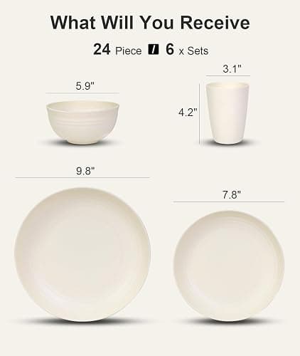 Quatish 24 Piece Plates and Bowls Sets for 6, Unbreakable Dinnerware Sets, Plastic Dish Set for Camping, Dishwasher Microwave Safe, Outdoor Kitchen and Apartment Dinning RV Essentials, Beige thumbnail 3