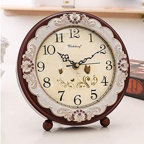 Justup Vintage Table Clock, Retro Non-Ticking European Style Beside Desk Clock Battery Operated Silent Quartz Movement for Bedroom Living Room Indoor Decor (Brown) thumbnail 7