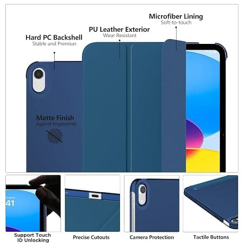 MoKo for iPad (A16) 11th Generation Case, iPad 10th Gen Case, Dark Sea Blue | For iPad 11/10.9 Inch Case 2025/2022, Slim Stand Hard PC Translucent Back Shell Smart Cover,Support Touch ID,Auto Wake/Sleep thumbnail 3