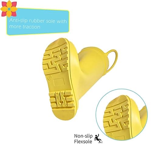  Kids Rain Boots - Toddler Waterproof Rubber Kids Rain Boots for Girls and Boys with Fun Patterns and Easy-On Handles - 7 Toddler - Yellow thumbnail 2