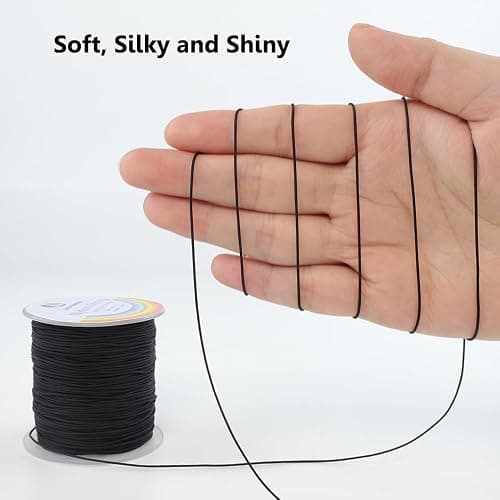 0.8mm Nylon String, Strong Bracelet String, Durable Nylon Cord for Jewelry Making, Bracelets, Beading, Necklaces, Rattail Braiding, Kumihimo, Wind Chimes, Blinds and Handicrafts - Black thumbnail 3
