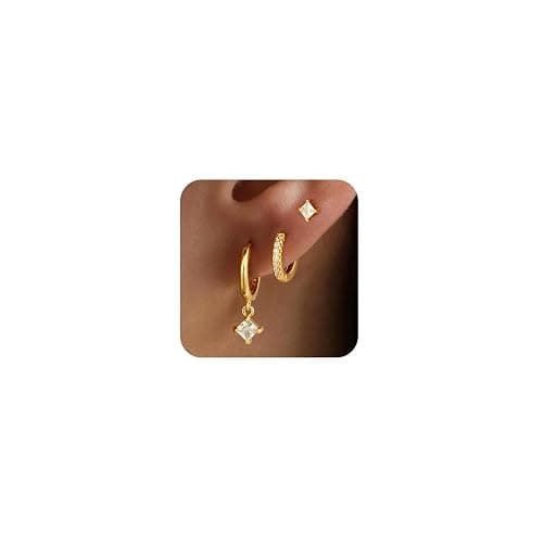 Gold Stud Hoop Earrings Stacks for Women - 3 Earring Sets for 3 Holes Multiple Piercing Dainty Gold Plated Small Earrings Set Jewelry Gifts for Women - Image 1