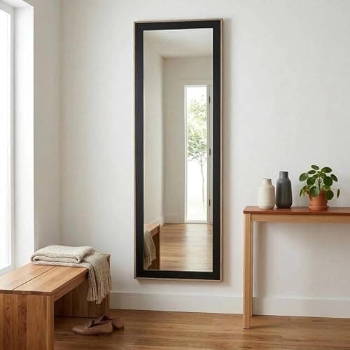 URBNLIVING Full-Length Wall Mirror 35x110cm – Vertical & Horizontal Mount, Bedroom, Hallway, Living Room (Black) thumbnail 4