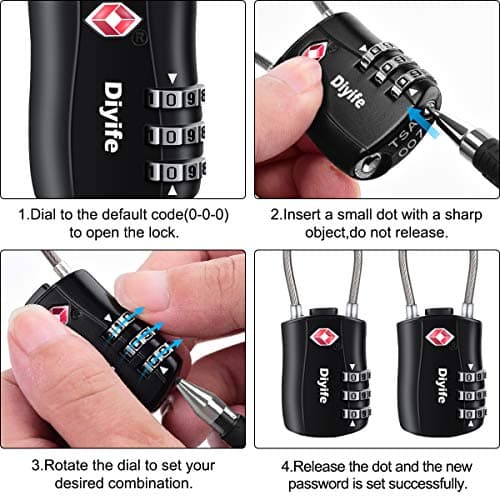 TSA Luggage Locks,3-Digit Security Padlock, [Newest Version] Diyife Combination Padlocks, Travel Code Lock for Suitcases, Luggage, Bag, Case, Backpack, Gym Lockers (Black&Blue&Red&Orange, 4 Pcs) thumbnail 5