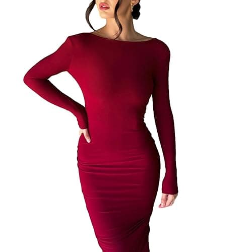 Geagodelia Robe Femme Maxi-Longue Sexy Moulante à Manches Longues, Robe de Soirée Col Deep V ou Dos Nu avec Deux Moyens à Porter thumbnail 4