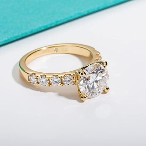 AnuClub Moissanite Engagement Ring, Total 4.3cttw D Color Round/Oval/Asscher Cut, 925 Sterling Silver Promise Anniversary Rings for Women, Elegant Gift Packed - Yellow Gold - 8.5 thumbnail 4