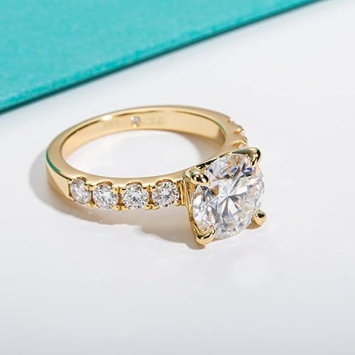 AnuClub Moissanite Engagement Ring, Total 4.3cttw D Color Round/Oval/Asscher Cut, 925 Sterling Silver Promise Anniversary Rings for Women, Elegant Gift Packed - Yellow Gold - 8.5 thumbnail 4