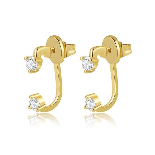 Obidos 14K Gold Plated Triple Huggie Illusion Stud Earrings | Double Huggie Hoop Earrings for One Hole | Gold Hoop Earrings for Women | Drop earrings thumbnail 2