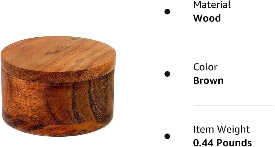 Kaizen Casa Acacia Wood Salt or Spice Box with Swivel Cover perfect for keeping table salt, gourmet salts, herbs or favorite seasonings, close at hand on your countertop. thumbnail 7
