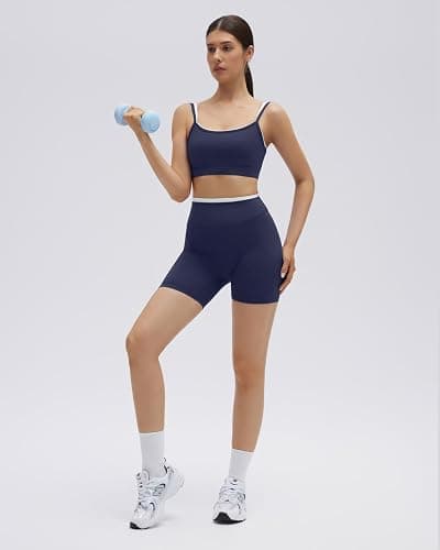 SUUKSESS 2 Piece Workout Sets Layered Sports Bra Yoga Gym Biker Shorts thumbnail 6