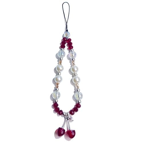 Cunegra Cherry Phone Lanyard, Red Beaded Wrist Strap, Universal Phone Case Charm, Drop Shape, Acrylic Material, True Loop, CHARM Type, One Size, No Metal/Gemstone, Cherry Design, Female Target - Image 1