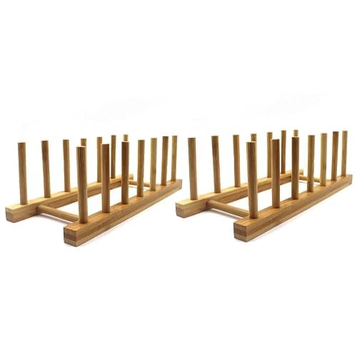 INNERNEED Bamboo Wooden Plate Racks Dish Stand Holder Kitchen Storage Cabinet Organizer for Dish/Plate/Bowl/Cup/Pot Lid/Cutting Board (Pack of 2) - Image 1
