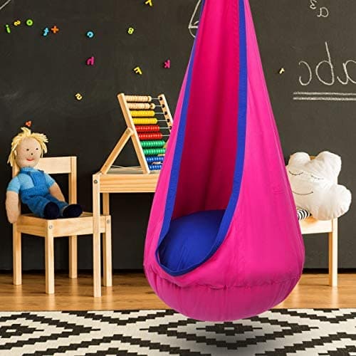 Y- STOP Kids Pod Swing Seat, Hanging Hammock Chair Swing with Inflatable Pillow, Sensory Swing Chair with Pocket for Outdoor and Indoor (Pink and Blue) thumbnail 2