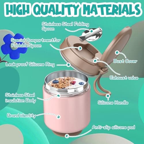 Thermo for Hot Food Kids - 15.2oz, Leak Proof Insulated Food Jar, Soup Thermo, Insulated Lunch Containers, Termos Para Comida Caliente, Wide Mouth Lunch Box with Folding Spoon and Handle thumbnail 4