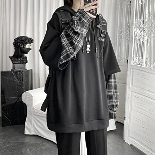 YUESUO Emo Streetwear Vintage Hoodie Women Men Oversized Sweatshirt Punk Patchwork Pullovers Grunge Plaid Hoodie Clothes thumbnail 4
