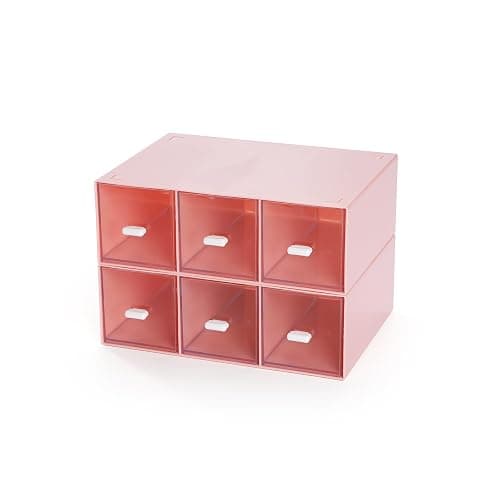OSteed Desktop Drawers, Desk Organizer with 6 Drawers, Stackable Plastic Storage Box for Home Collection, Cosmetics, Jewelry, Office Supplies (2 Tall Layers, Pink) - Image 1