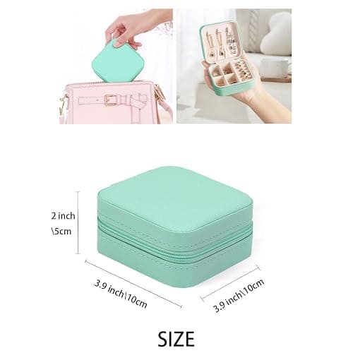 ZPROW Travel Jewelry Case, Mini Portable Jewelry Travel Boxes, Small Jewelry Organizer for Rings, Earrings, Pendants, Watches, Necklaces, Lipsticks Organizer Storage Holder Case (Cyan Blue) thumbnail 3