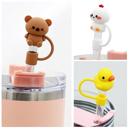 Straw Cover Cap for Stanley Cup,Silicone Straw Topper Compatible with 30&40 Oz Tumbler with Handle,10mm 0.4in Dust-Proof Reusable Straw Tips Lids (5Pcs Straw Cover Animal Shape) thumbnail 2