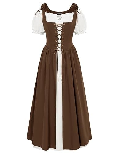 SCARLET DARKNESS Renaissance Costume Women Peasant Medieval Dress Short Sleeve Maxi Fairy Dresses with Pockets - Image 1