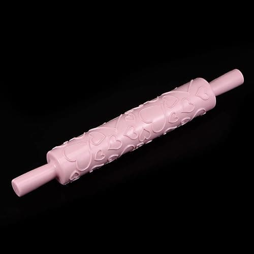 HARFINGTON Pattern Embossed Rolling Pin 14.57" x 1.97" Heart 3D Pattern PP Plastic Non-Stick Embossing Textured Rolling Pins for Baking Cookie Fondant Pastry Clay Dough, Pink thumbnail 3