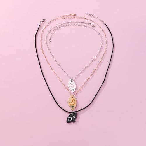 POYAMUSE 3-Piece Best Friend Necklace Set with Sun Moon and Star Pendants - Friendship Jewelry for Trio, Cute Puzzle Necklace for 3 Best Friends thumbnail 4