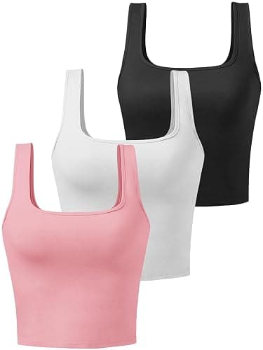 Porvike Sports Crop Tank Tops for Women Cropped Workout Tops Racerback Running Yoga Tanks Cotton Sleeveless Gym Shirts 3 Pack - Image 1