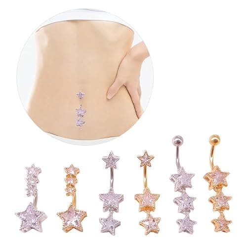 Niaspi 3Pcs 14G Stainless Steel Dangle Belly Button Rings Cubic Zirconia Heart Star Round Belly Navel Barbell Rings Belly Piercing Jewelry for Women thumbnail 3