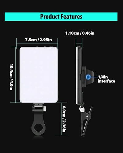 60 LED Portable Selfie Light Video Conference Lighting with Clip & Camera Tripod Adapter Rechargeable 2000mAh CRI 97+, 3 Light Modes for Phone iPhone Webcam Laptop Photo Makeup thumbnail 5
