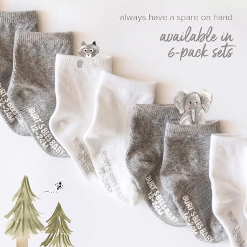 Burt’s Bees Baby Baby Girls' Ankle Socks with Non-Slip Grips, Organic Soft Cotton Toddler Socks Baby Essential, 6-Pack thumbnail 9