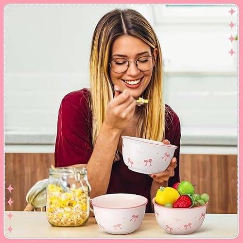 2 Piece Pink Bow Ceramic Bowl Set Underglaze High Color Ceramic Tableware Cute Soup Bowl College Style Dessert Pudding Fruit Salad Decoration Kitchen Decoration Pink White Bowl Couple Bowl Set Dormito thumbnail 11