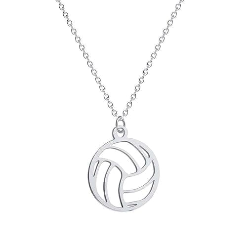 HUJUON Stainless Steel Hollow Volleyball Necklace,Cute Geometric Volleyball Sports Pendant Necklace,Football Clavicle Chain Necklace for Women Men - Image 1