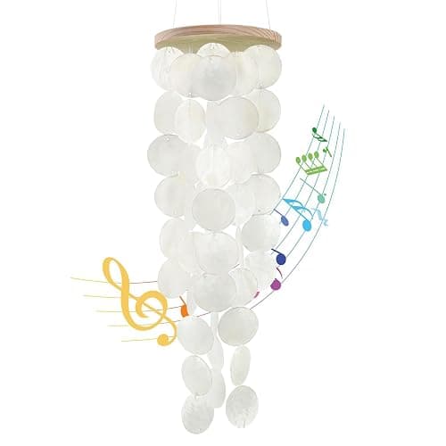 Wind Chimes for Outside - Handcrafted White Capiz Shells Windchime Coastal Style Decor for Indoor/Outdoors, Garden Decor, Great for Women, Wind Chimes Lovers and More - Image 1