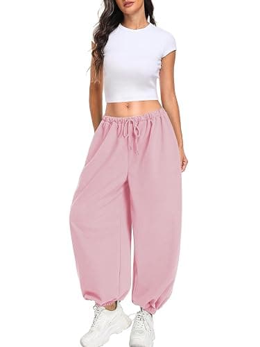 TITOMD Womens Baggy Balloon Pants Lightweight Wide Leg Elastic Waist Comfy Joggers Casual Workout Pants with Pockets thumbnail 5
