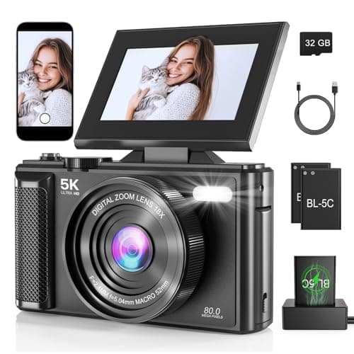 5K Vlogging Digital Camera for Beginners,80MP Travel Camera for Photography with 32GB Card,18X Zoom Portable Compact Camera with 180° Flip Screen,Waterproof Point and Shoot Camera for Teen,Ideal Gift - Image 1