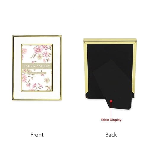 Laura Ashley 2x3 White Enamel Picture Frame, Gold Metal Edge with Easel, for Countertop, Counterspace, Tabletop Display, Bookshelf, Desk, Wall Décor, Photo Gallery (2x3, White W/Gold) thumbnail 2