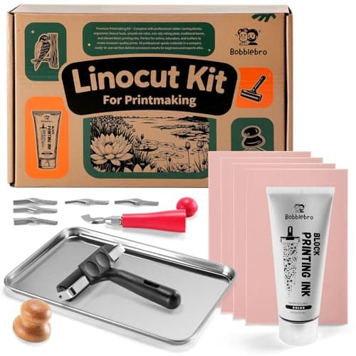 Bobblebro Linocut Kit for Printmaking - Arts and Crafts for Adults - Fathers Day Gifts DIY Kit - Hobby Kits Birthday Gift for Women, Men, Boys, Girls - Stamp Making Kit - Linoleum Blocks Carving Tools - Image 1