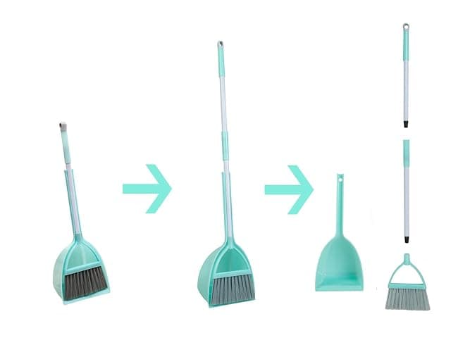 Xifando Mini Broom with Dustpan for Kids,Little Housekeeping Helper Set (Light Blue) thumbnail 7