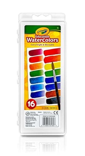 Crayola Watercolor Paint Set (16 Count), School Supplies Essentials, Washable Paint for Kids, 1 Paint Brush, Arts & Crafts, Assorted Colors, Ages 4+ - Image 1