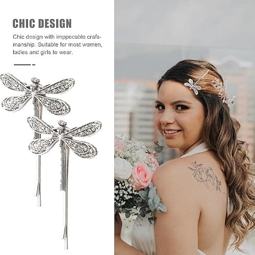 LALOCAPEYO 4 Pcs Of Antique Silver Retro One Line Dragonfly Hair Clip Dragonfly Bobby Barrettes Retro Hair Clip Metal Bobby Barrette Suitable for Various Occasions Such As Wedding Banquets and More thumbnail 8