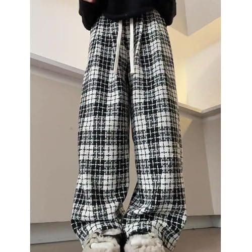 Cute Plaid Pants for Women, Baggy Pants Grunge Gingham Pants Therian Downtown Girl Clothes y2k Sweatpants Going Out thumbnail 2